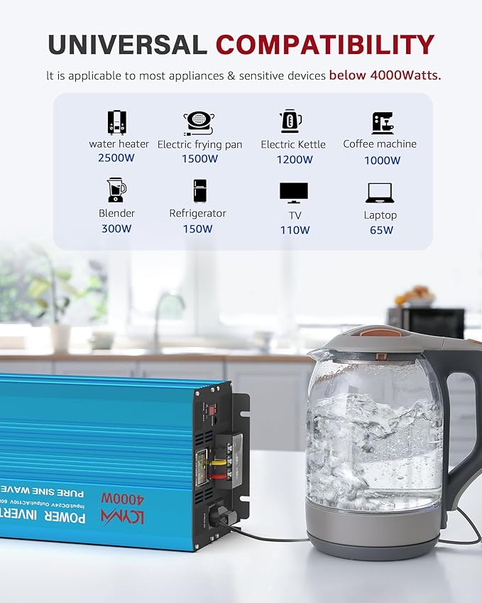 4000 Watt Pure Sine Wave Power Inverter DC 24V to 110/120V AC