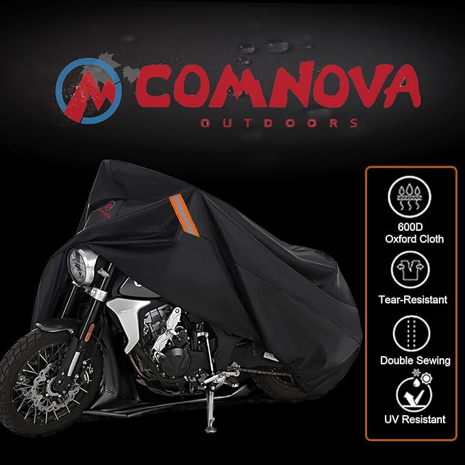 Comnova Motorcycle Cover 104 Inch, 600D Universal Motorcycles Cover Waterproof