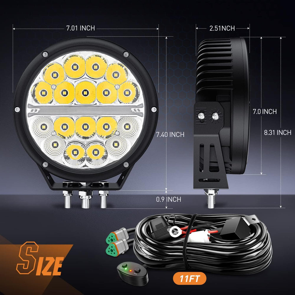 Nilight 7 Inch 2 PCS 90W 9850LM Round LED Offroad Driving Lights with DRL