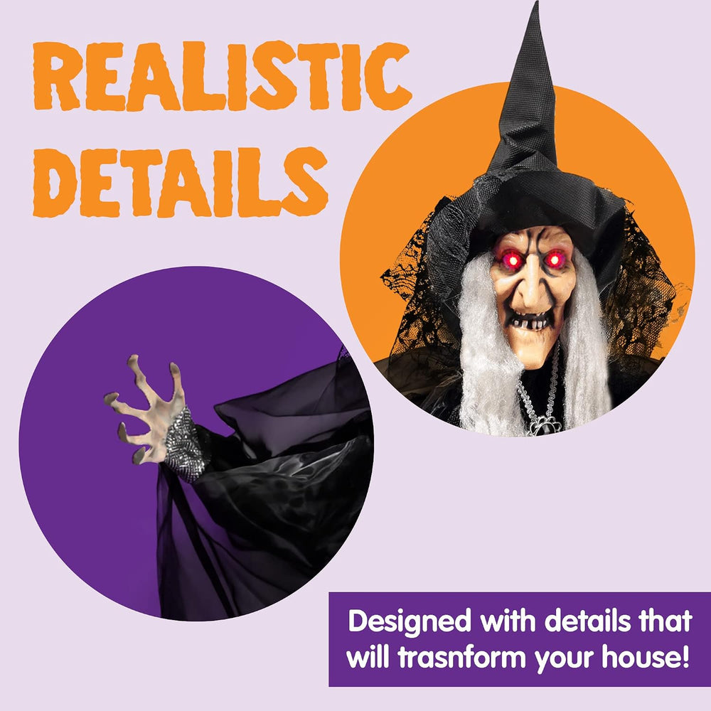 JOYIN 47” Animated Witch Halloween Decorations Outdoor Indoor, Scary Hallowee...