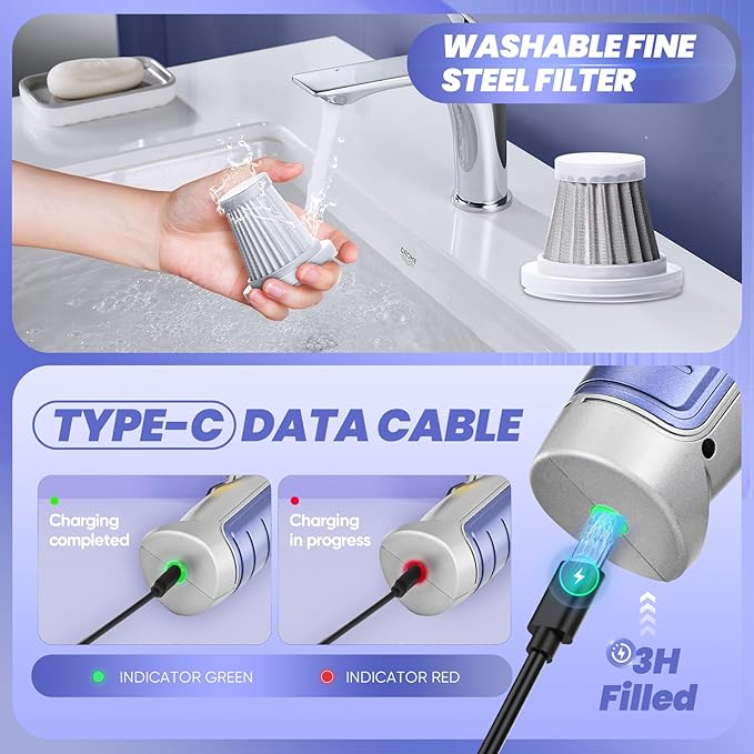 Saker Car Vacuum Portable Cordless 15000PA, 3 in 1 Handheld Vacuum