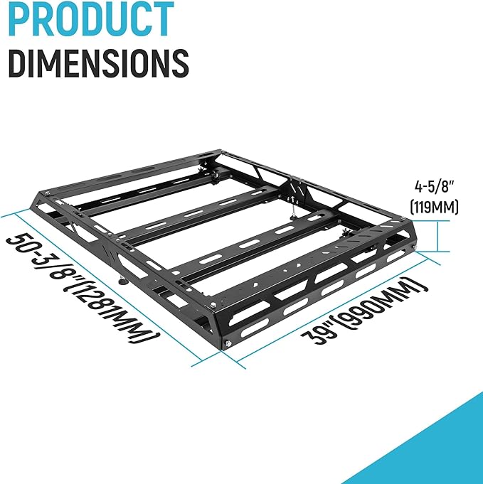 ECOTRIC 50" x 39" x 4.75" Roof Rack Cargo Basket W/Cross Bars Fit
