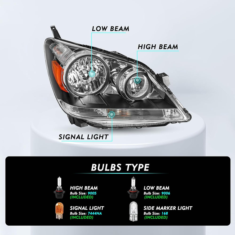 TUSDAR Headlight Assembly Pair w/Bulbs for 2005 2006 2007 2008 2009 2010 Hond...