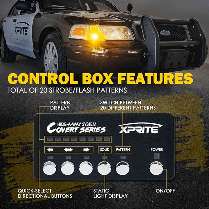 Xprite Amber LED Hideaway Strobe Lights Kit 20 Flashing Patterns w/Control (8...