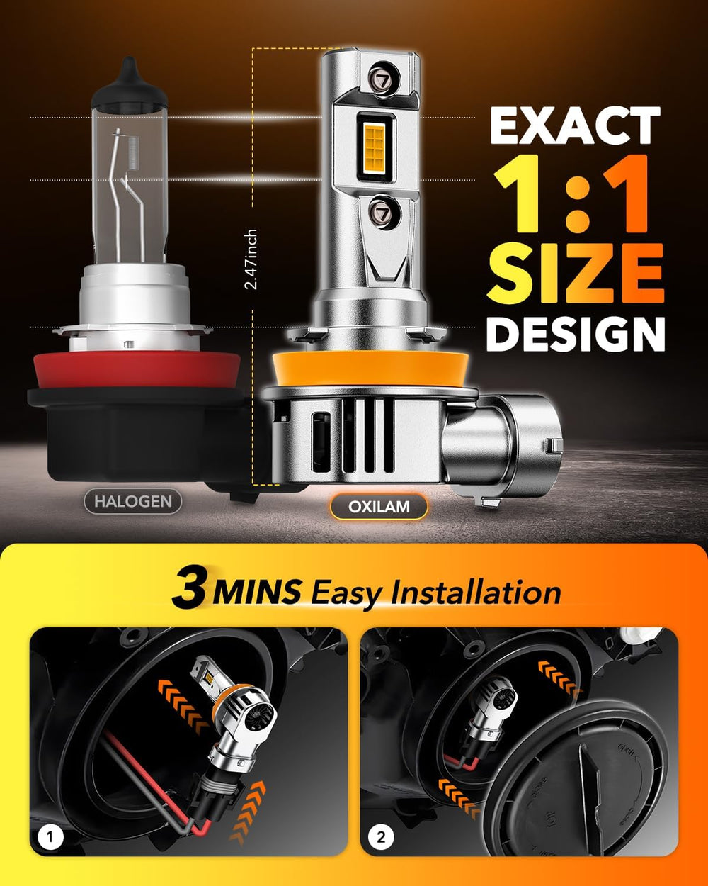 OXILAM H11 Fog Bulbs Yellow Light, 1200% Brighter Amber Fog Lights, Full Illu...
