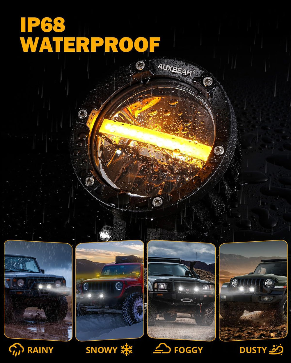 Auxbeam C4 Series 4 Inch 110W Round Light Offroad Pods with Amber DRL, Pair