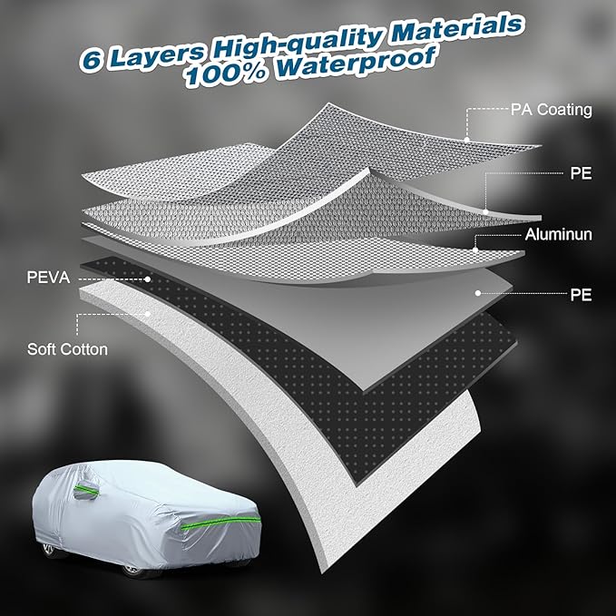 TUCAREST 6-Layers Premium Full Car Cover Hard Shell Zipper Design Waterproof