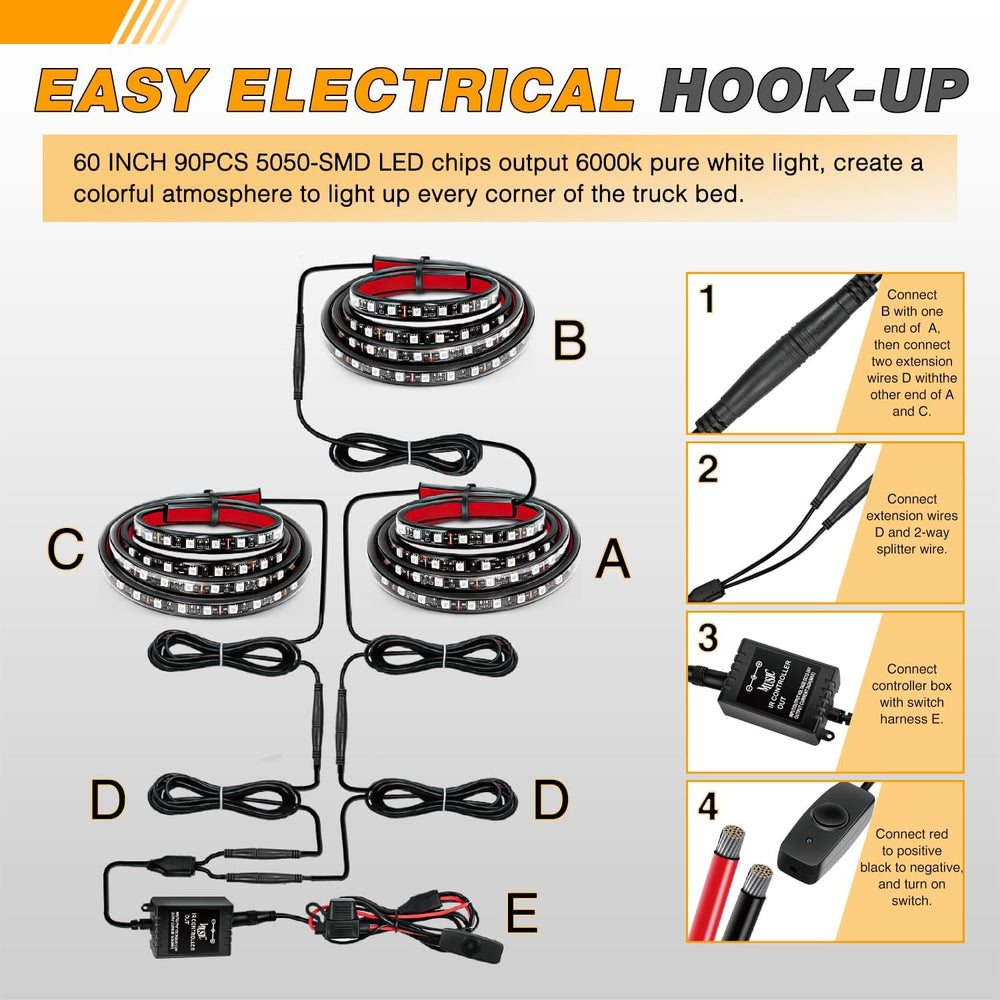 GOOACC RGB Truck Bed Light Strip 3PCS 60" 270 LEDs Neon Accent Lighting ...