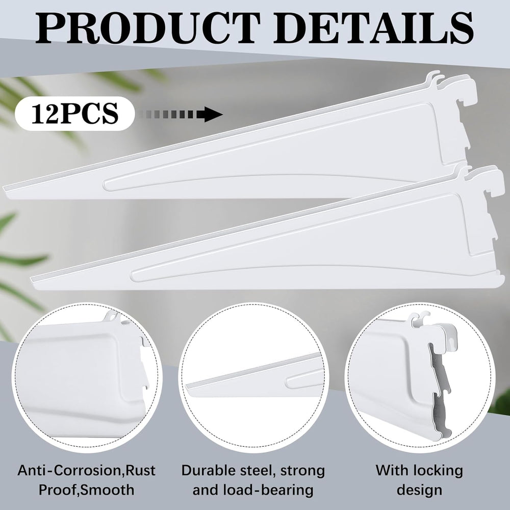 Wonderjune 12 Pcs Adjustable Locking Shelf Bracket 16 Inch Shelf Brackets Hea...