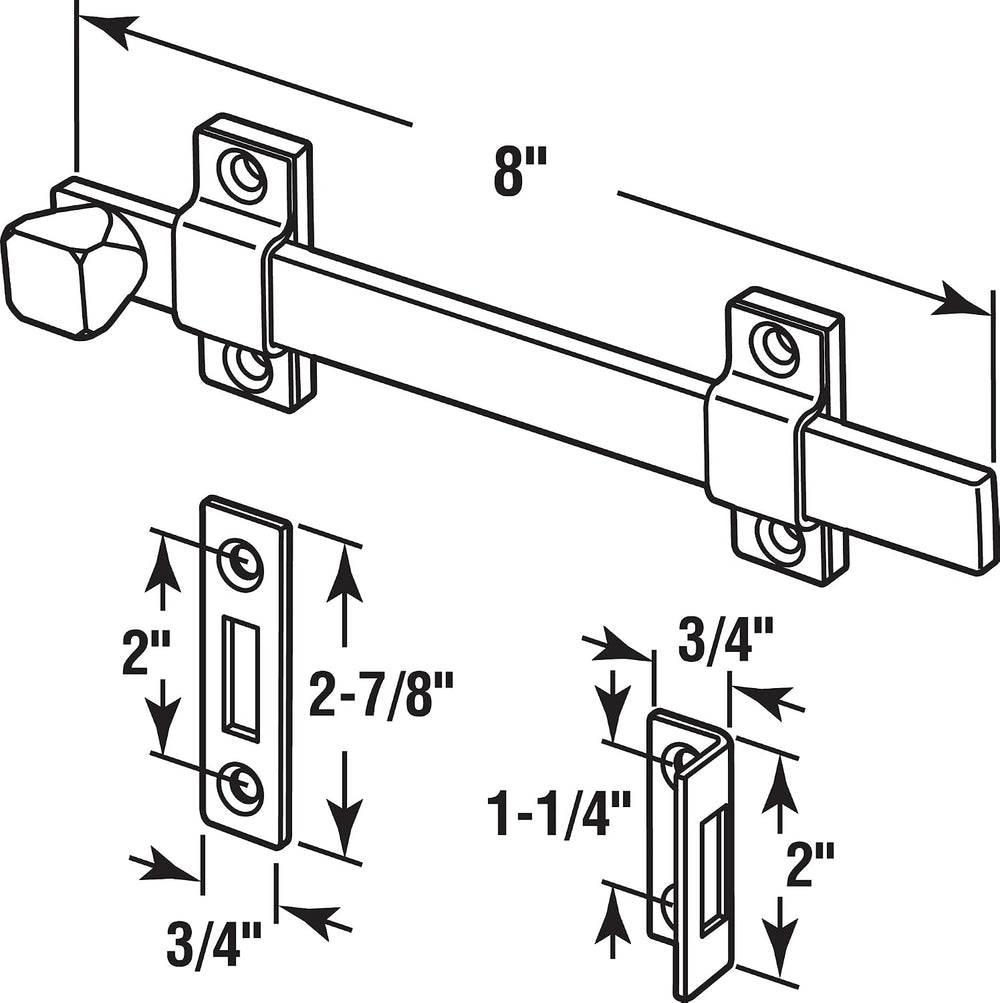 Prime-Line MP4914 Surface Bolt, 8 In., Steel, Brushed Chrome Finish, Heavy Du...