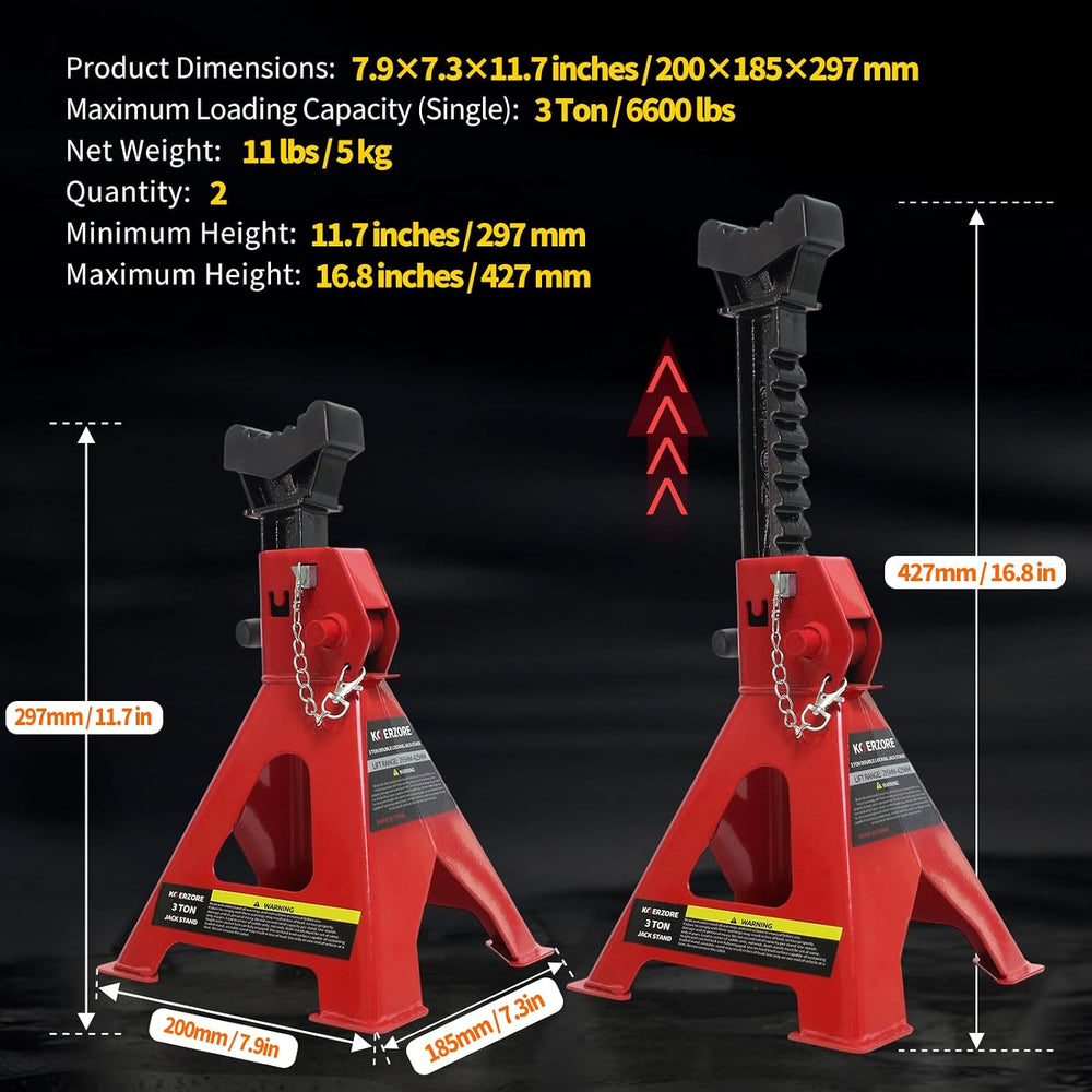 3 Ton Jack Stands, 1 Pair Heavy Duty Steel Car Jack Stands with Double Lockin...