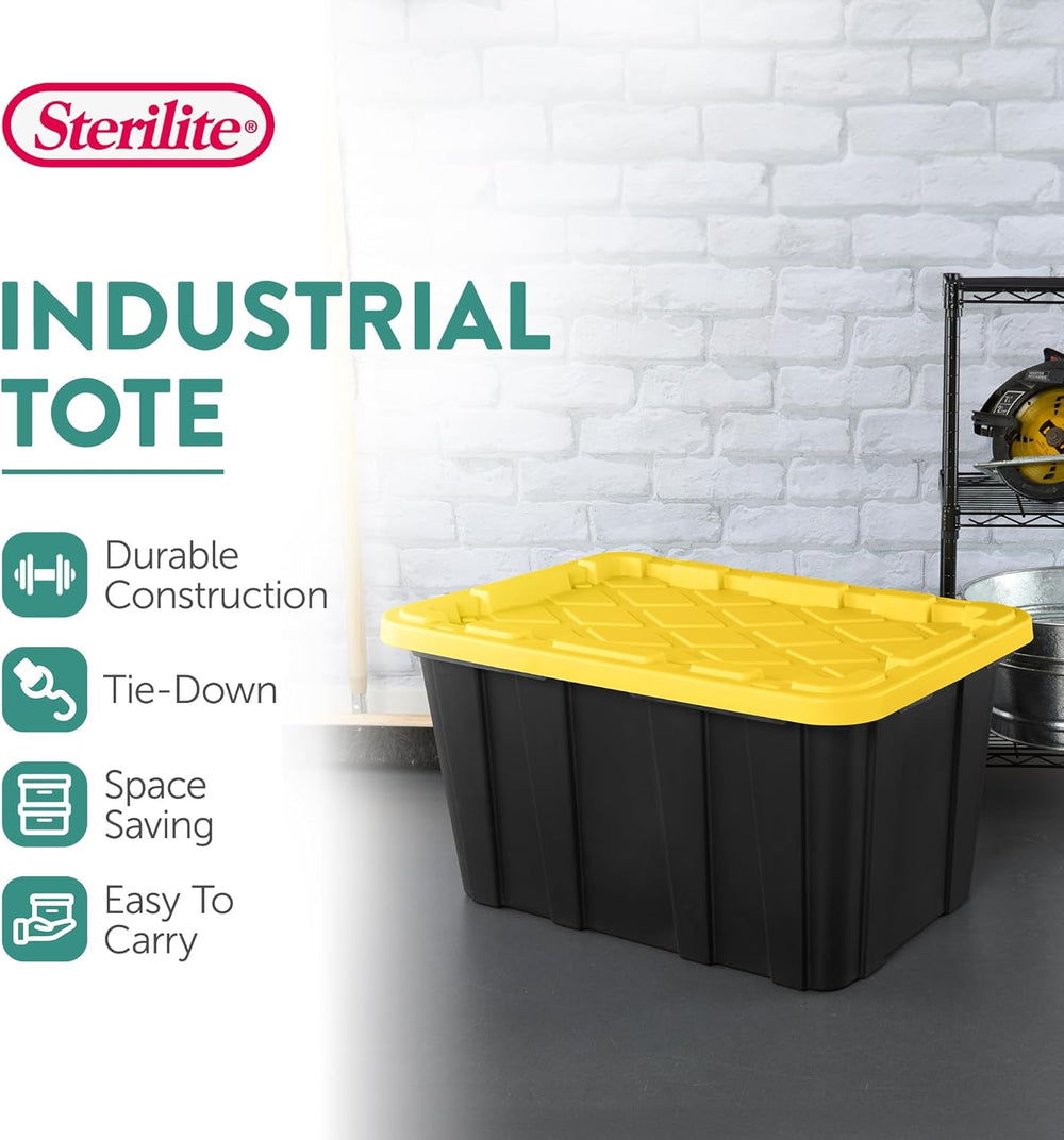 Sterilite Industrial Storage Tote with Lids for Garage, 27 Gallon, 8-Pack