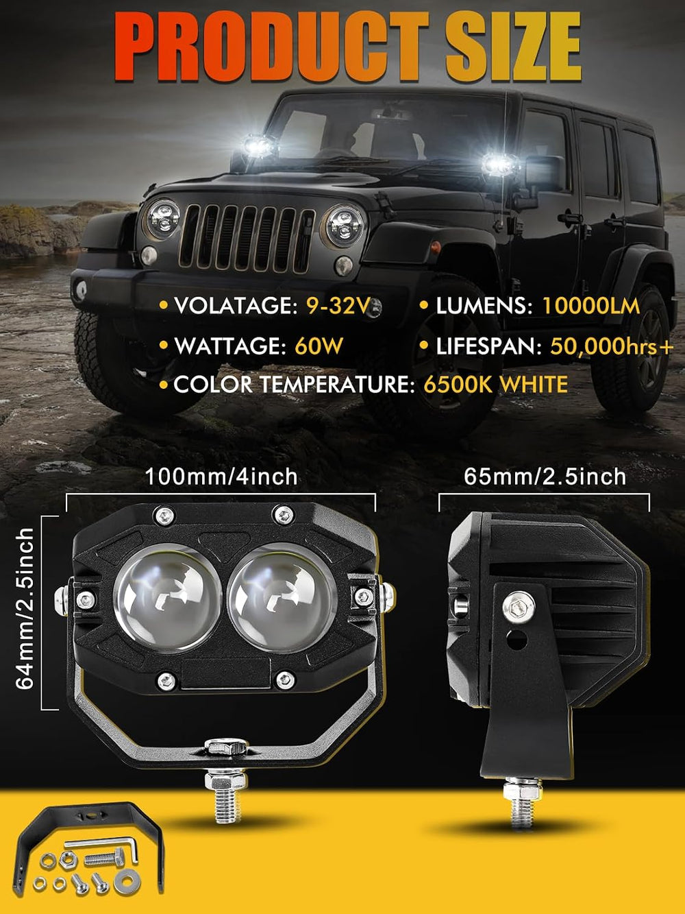 MAYELLO 4 Inch Led Pods Square Led Pod Lights 60W White Spot Beam