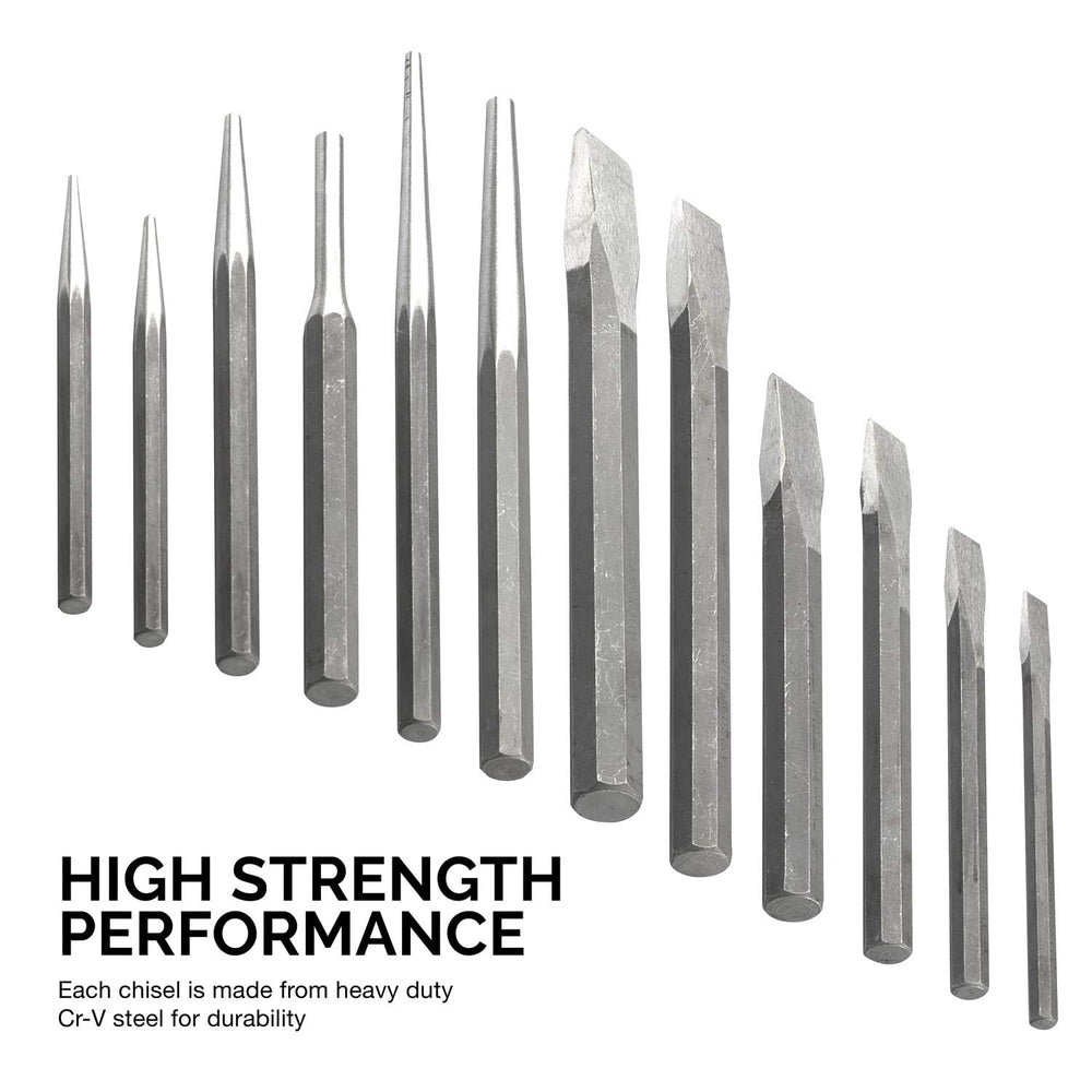 NEIKO 02623A Cold Chisel and Punch Set | 12 Piece | Cr-V Steel | Remove Pins ...