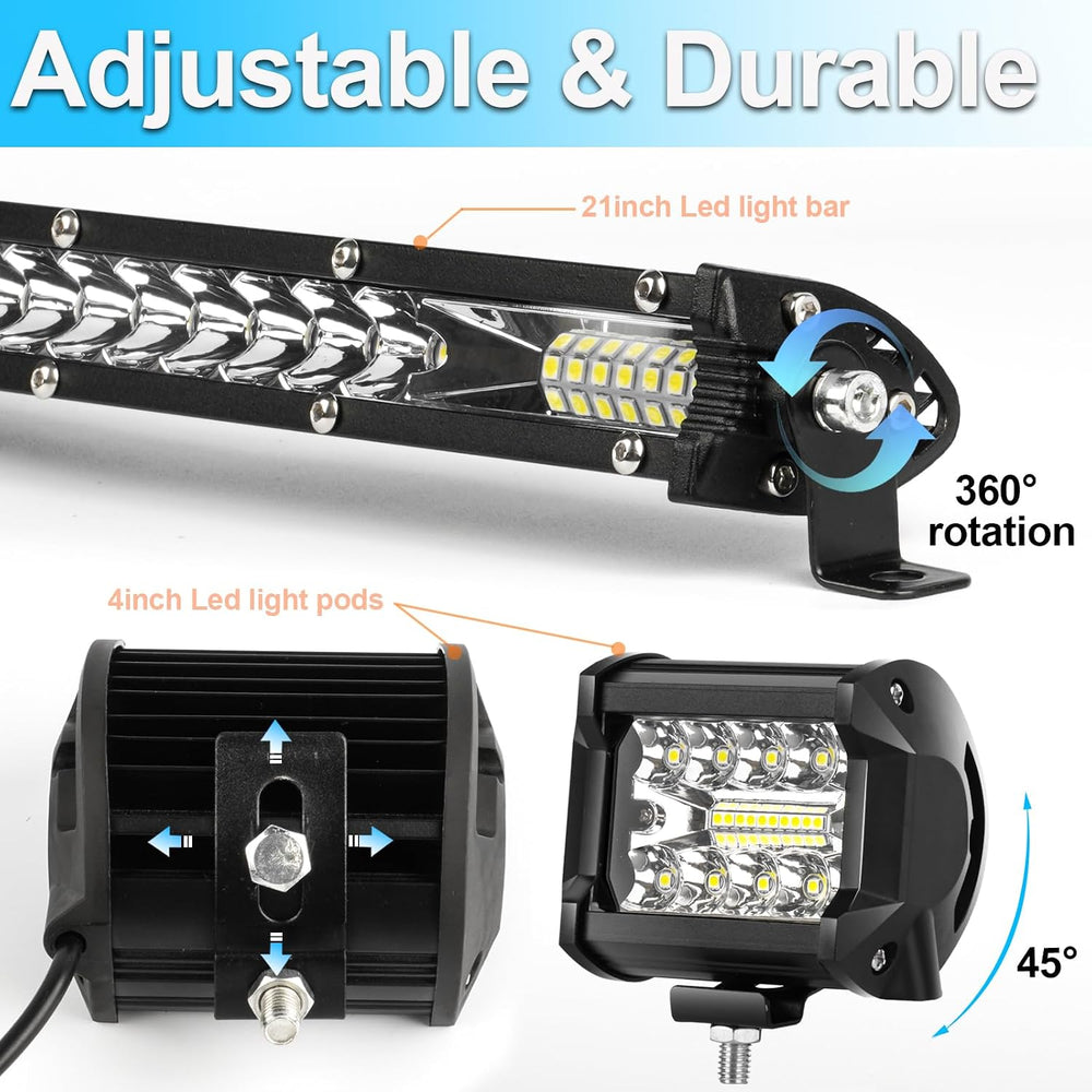 LIGBT 2Pcs 21 inch 204W LED Light Bar Kit with 4 Pods for Truck