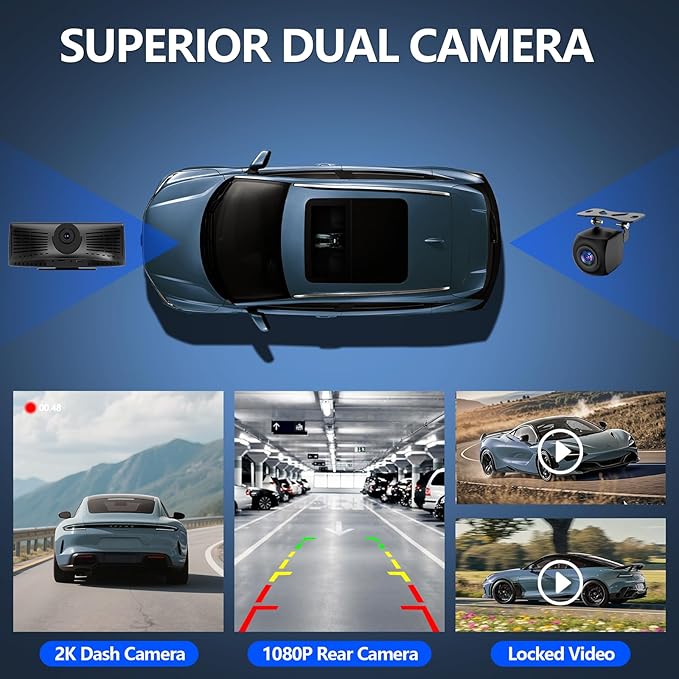 Wireless CarPlay Screen with 2K Dash Cam, 8.1" Portable Touchscreen Car ...
