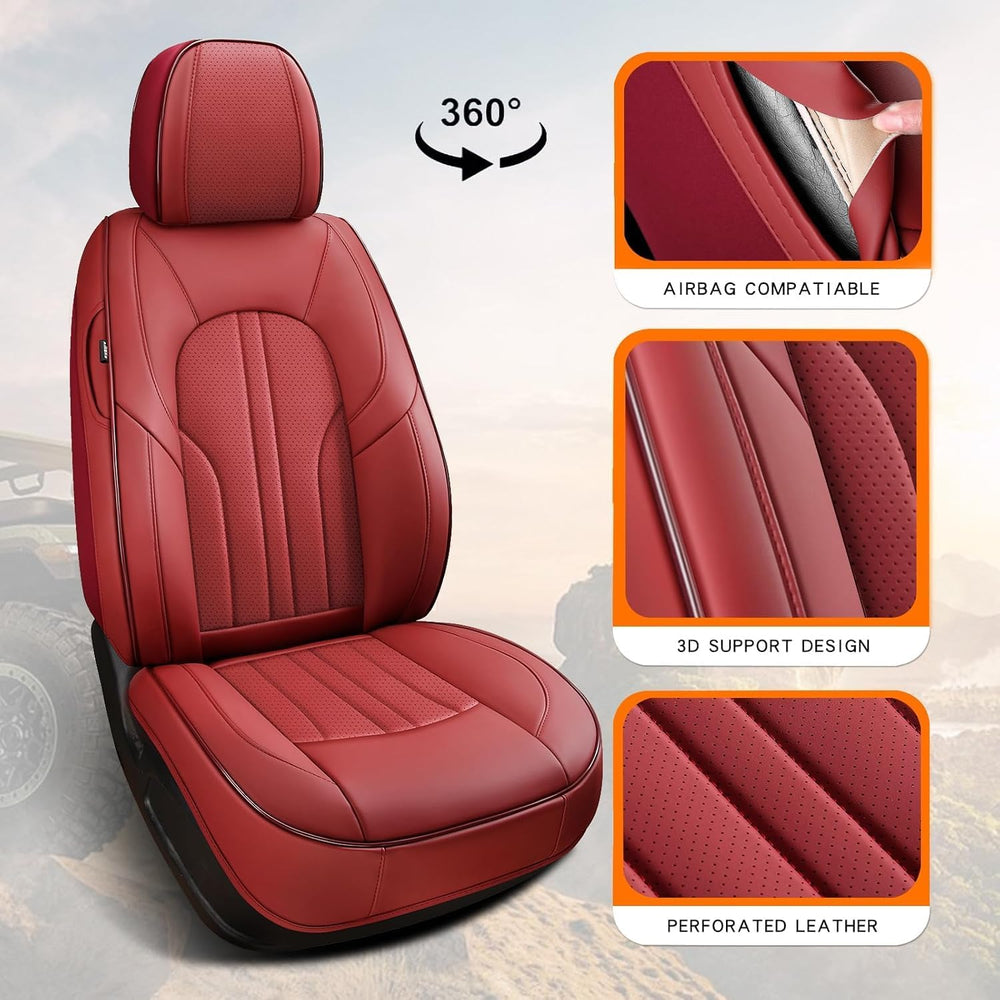 Red Car Seat Covers,Leather Car Seat Cover, Waterproof Seat Covers Full Set