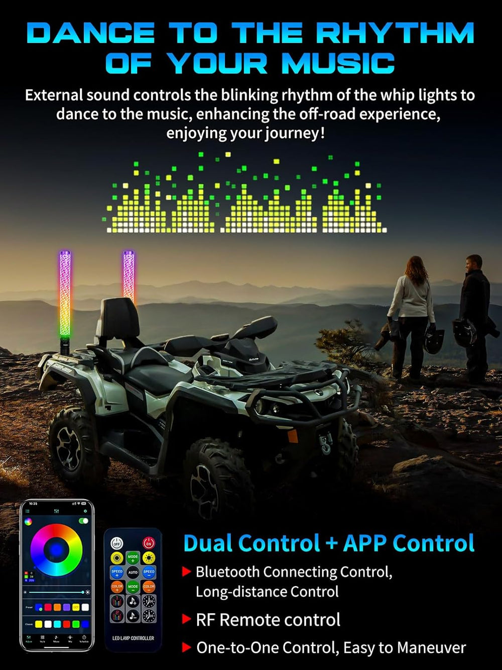 2 Pack 2FT Fat Whip Lights, LED Whip Lights with App & Remote Control, Sp...
