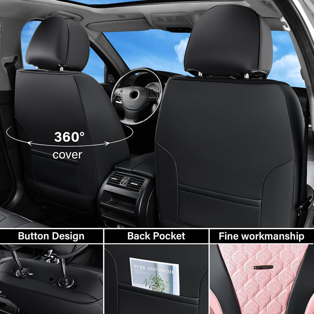 Coverado Car Seat Covers, Black Pink Leather Seat Covers Full Set, Perforated...