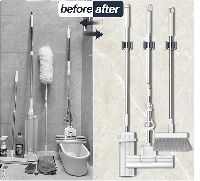 3-H Mop and Broom Holder Big Size Hanging 1 KG Extra, 15 Pack Broom Hanger Wall