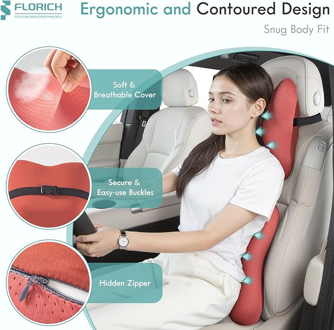 FLORICH Car Lumbar Support Pillow and Neck Headrest Pillow