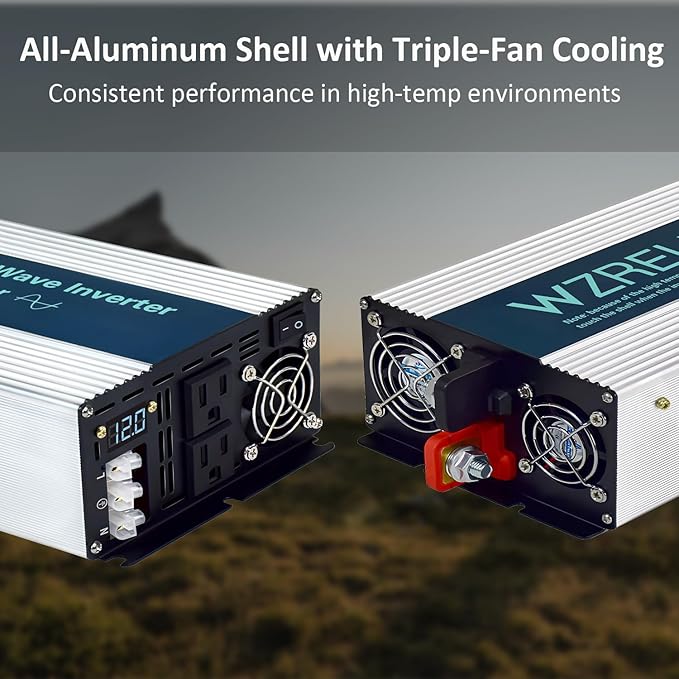 WZRELB 4000W Pure Sine Wave Inverter, Car Power Inverter 12V DC to 110V 120V AC