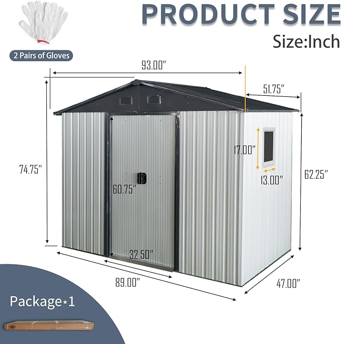4x8 FT Outdoor Storage Shed, Metal Garden Shed