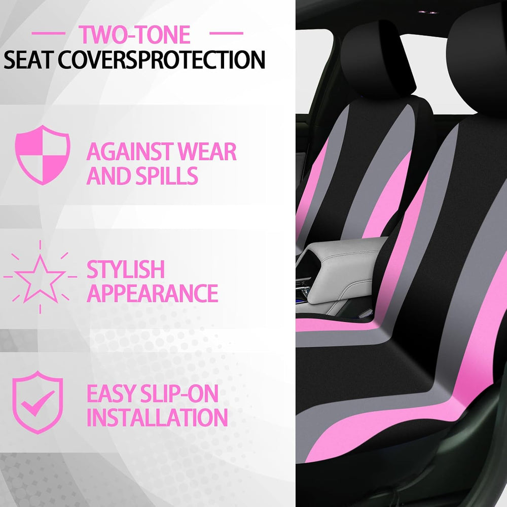 ROCEEI 43 Pcs Fuzzy Car Seat Cover Full Set Pink, Gray, Black