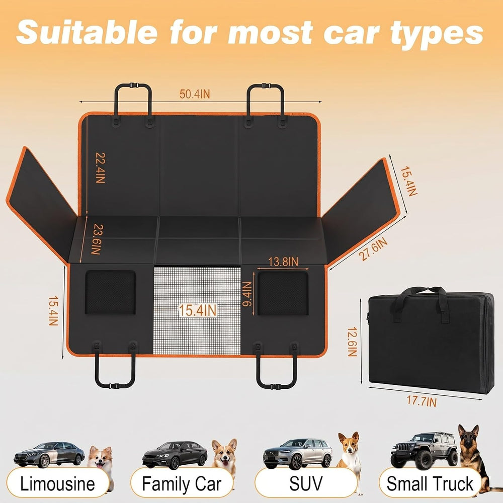 Hard Bottom Dog Car Seat Cover for Back Seat, PU leather, 45% extra space