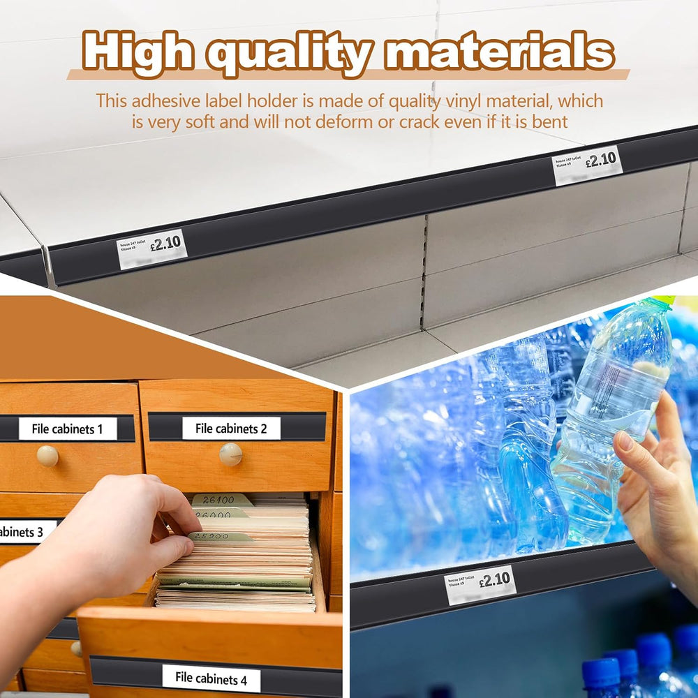 Spiareal 50 Pcs Shelf Label Holders Adhesive Price Tag Strips, Black