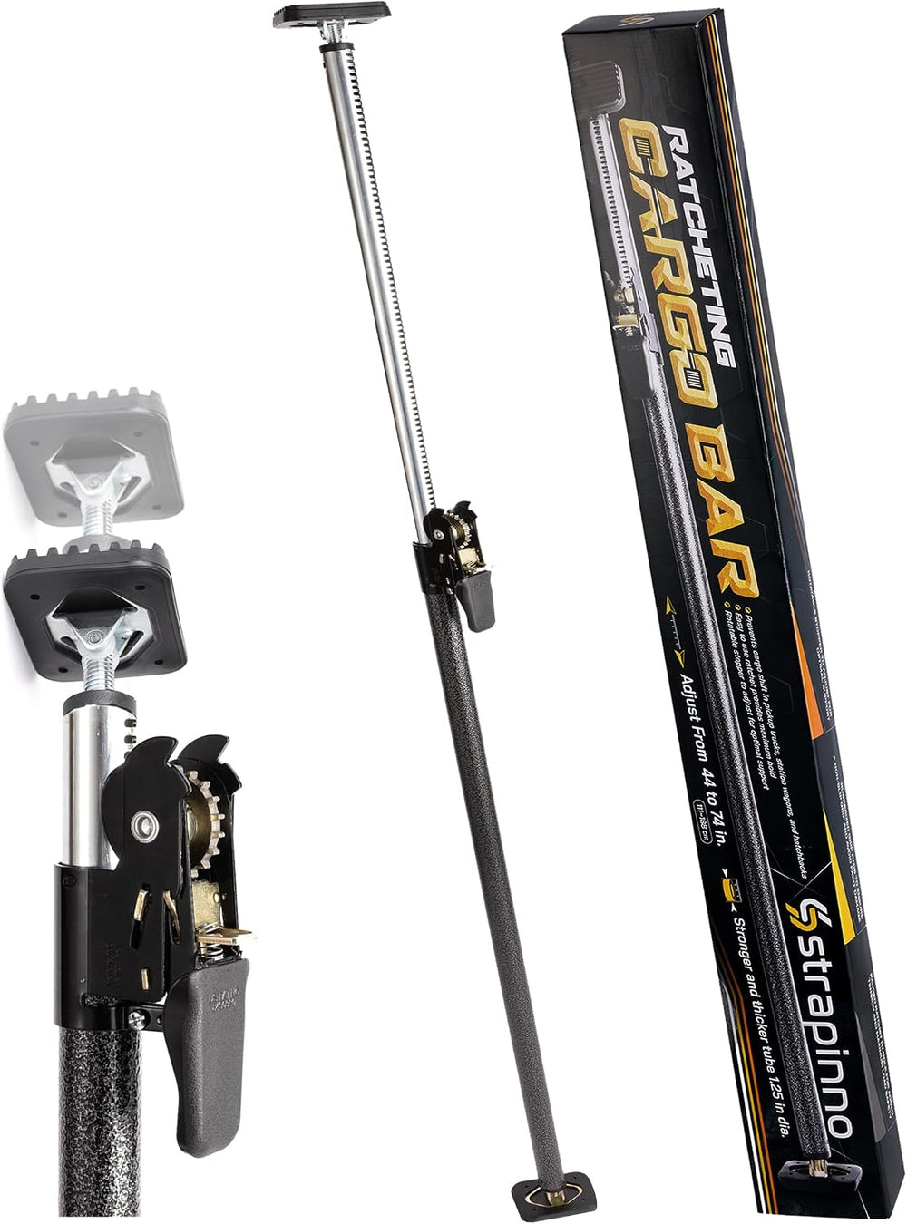 Strapinno - Ratcheting Cargo Bar 44"-74", Non-Slip Truck Bed Divide...