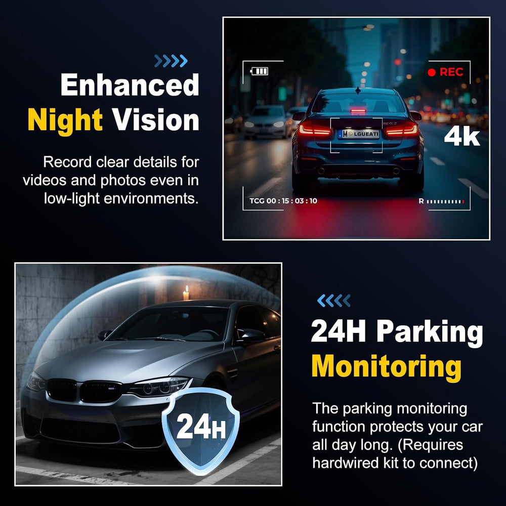 Dash Cam, 4K+2K Full HD Dash Cam Front and Rear, Dash Camera for Cars with Bu...