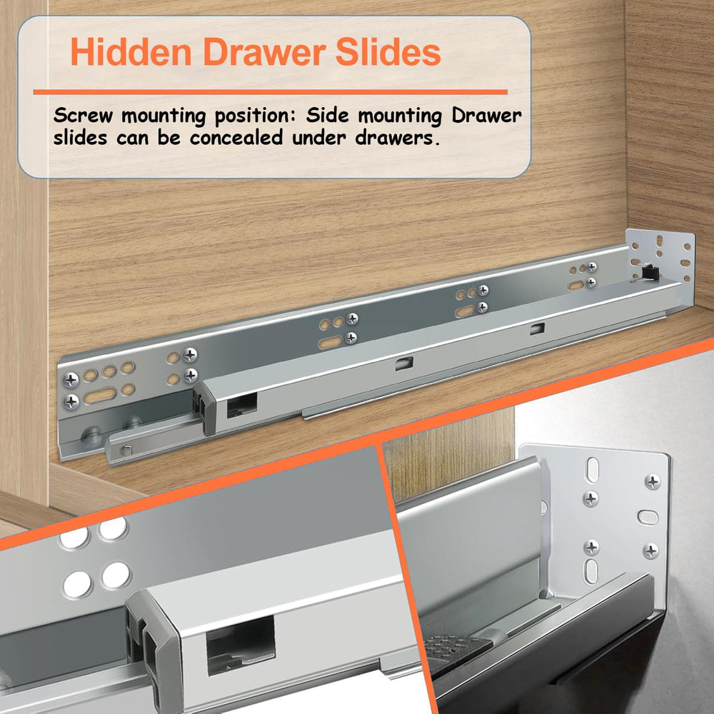 21 Inch Undermount Soft Close Drawer Slides Full Extension Concealed Bottom M...