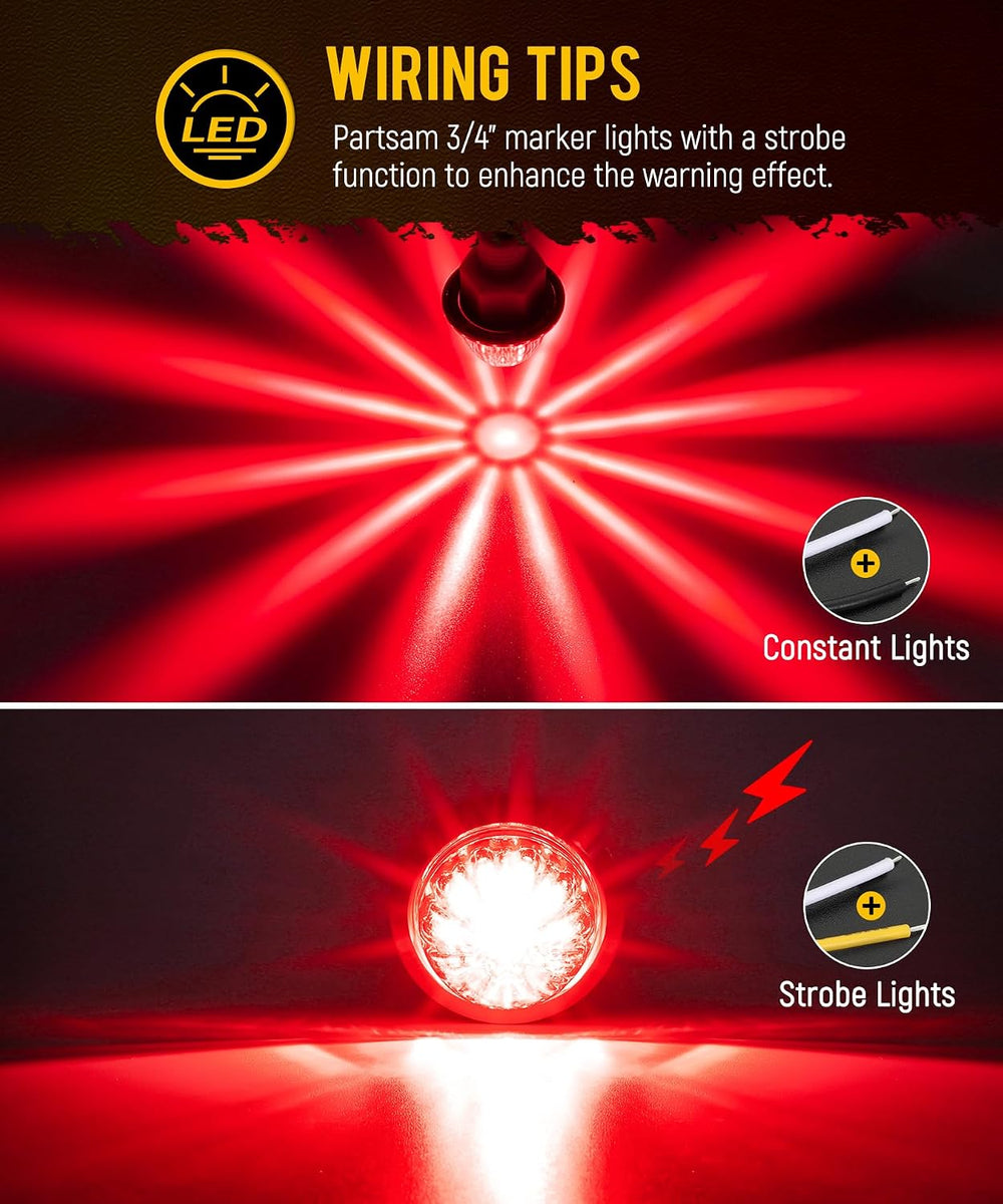 Partsam 10Pcs Mini Watermelon Lights, 3/4 Inch Strobe ＆ Constant Dual Functio...