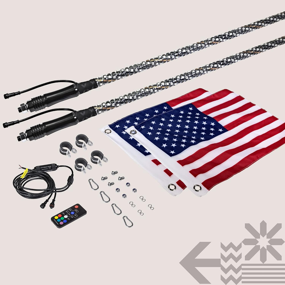 True Mods 2pc 3ft Spiral RGB LED Whip Light for UTV ATV [RF Wireless Remote] ...
