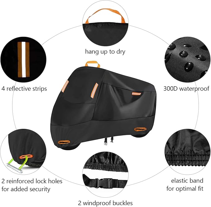300D Motorbike Cover Waterproof Outdoor, Seceles Durable All Season Protection