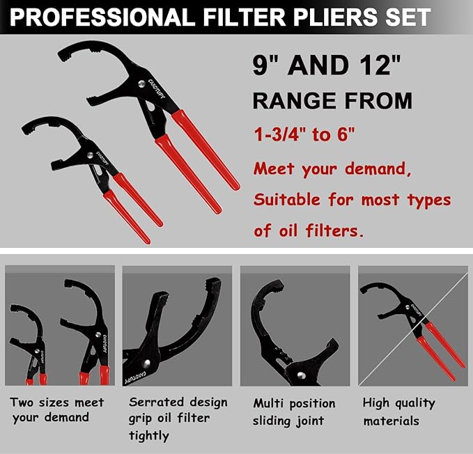 9pcs Oil Filter Wrench Set, Adjustable Oil Filter Removal Tool From 1-3/4&quo...