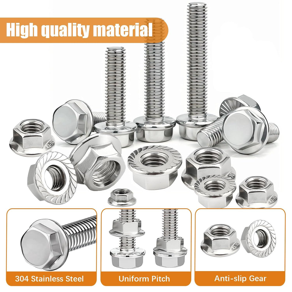 mankk 244PCS 304 Stainless Steel Metric Flange Bolts and Nuts Assortment Kit ...