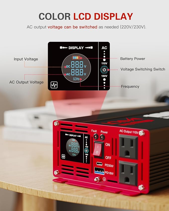 1000 Watts Pure Sine Wave Power Inverter 12V DC to 110V 120V AC Converter