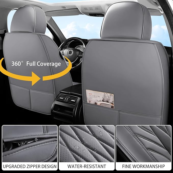 WELLDO Car Seat Covers Full Set, Faux Leather Seat Covers