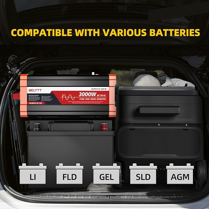BELTTT 3000W Pure Sine Wave Inverter 12V DC to 120V AC