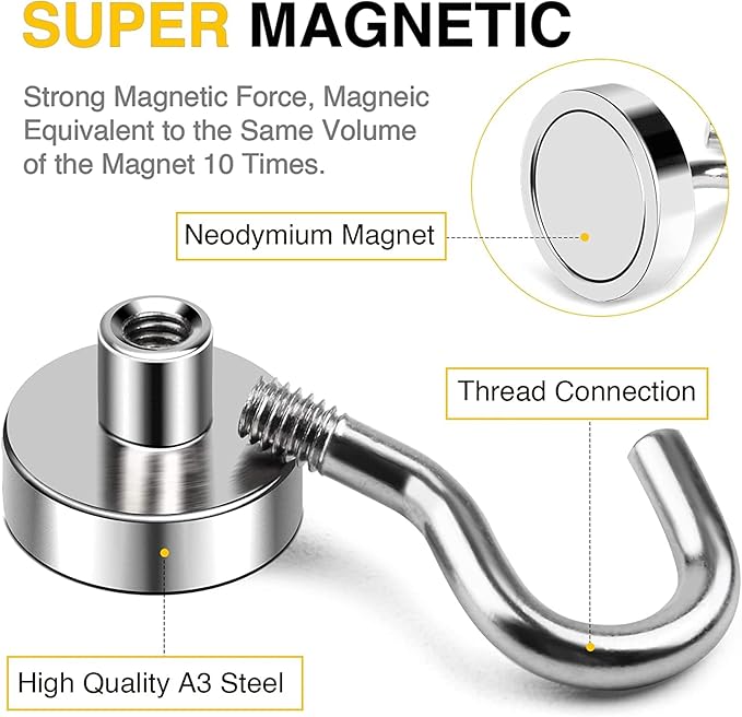 DIYMAG Neodymium 100 Pack Magnetic Hooks, Facilitate Hook