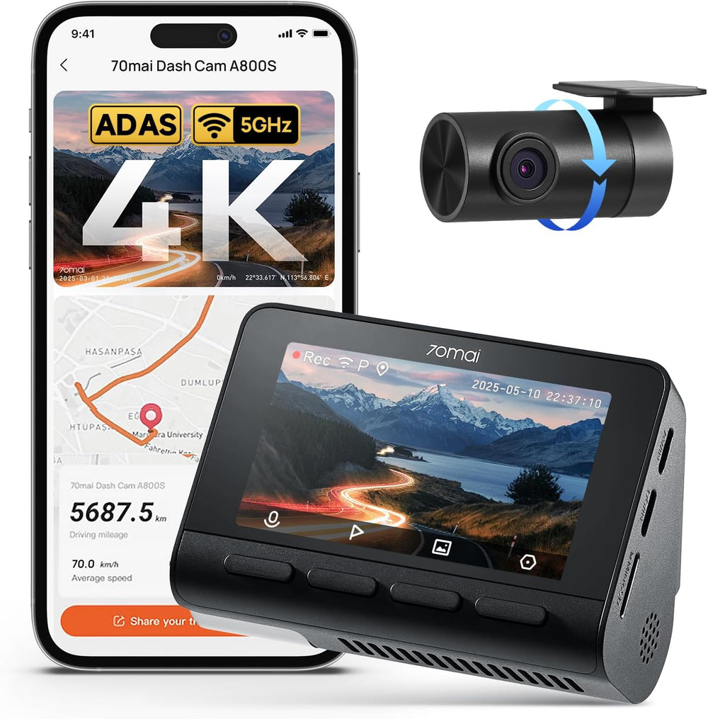 70mai 4K Dash Cam Front and Rear with STARVIS, Dashcam with 5GHz WiFi, GPS Ca...
