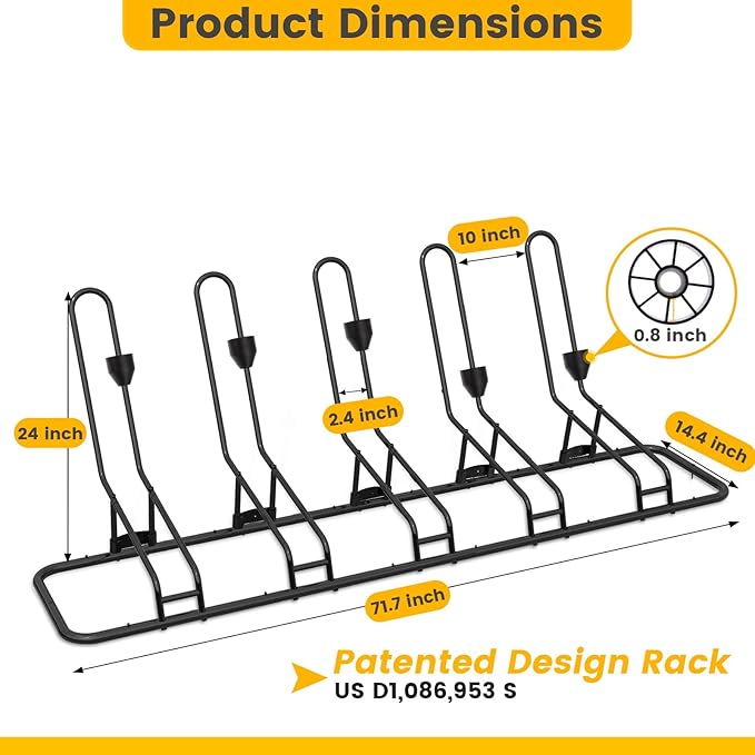 Floor Bike Rack for 5 Bikes, Safeguard Disc Brakes & Derailleurs Design