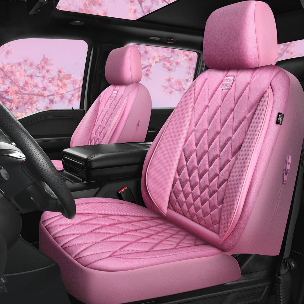 CAR PASS Piping Luxury Leather Two Front Car Seat Covers, Cute Girly Waterpro...