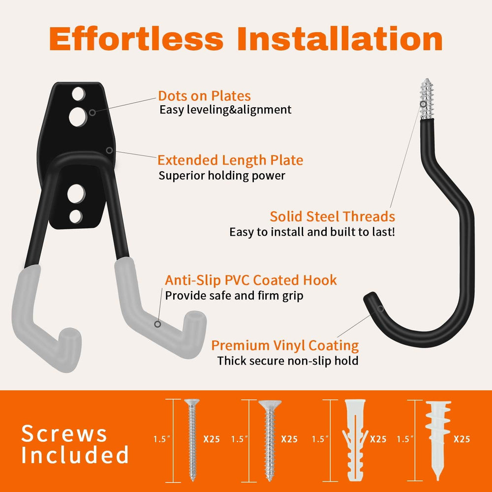 SMARTOLOGY Garage Hooks with Bike Hook & Extension Cord Organizer, 15 Pac...