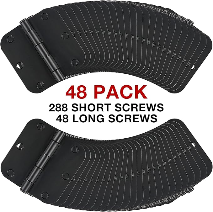 48 Pack Rounded Matte Black Door Hinges 3.5 Inch 5/8" Radius