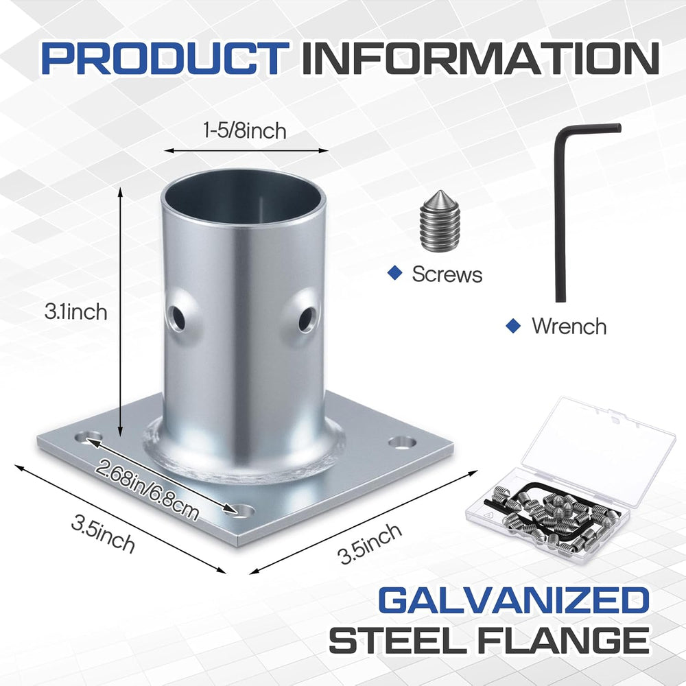 Blulu 8 Pack Galvanized Steel Flange Oblong Base for 1-5/8 OD Tubing