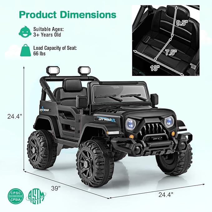 Costzon 12V Kids Ride on Truck Car, Electric Vehicle w/Remote Control, Threaded