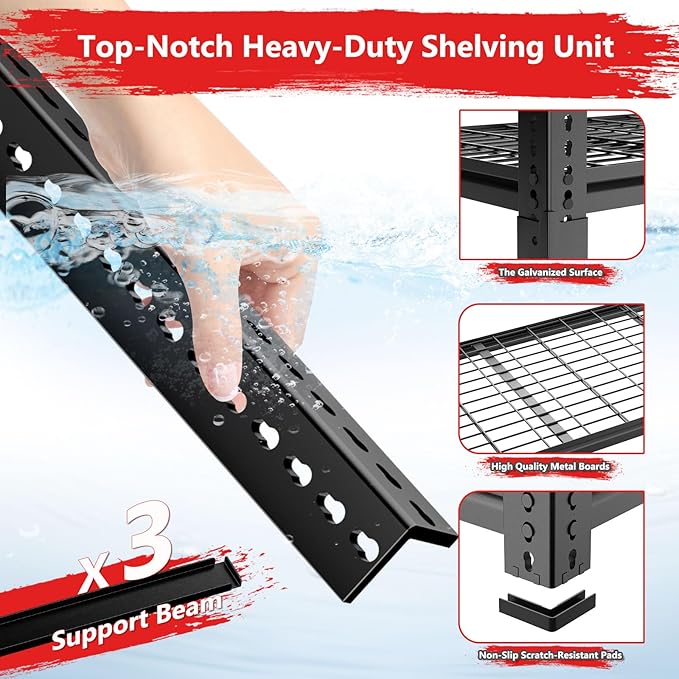 Storage Shelves, Garage Shelving Heavy Duty 2640LBS Capacity, 4 Tier Utility